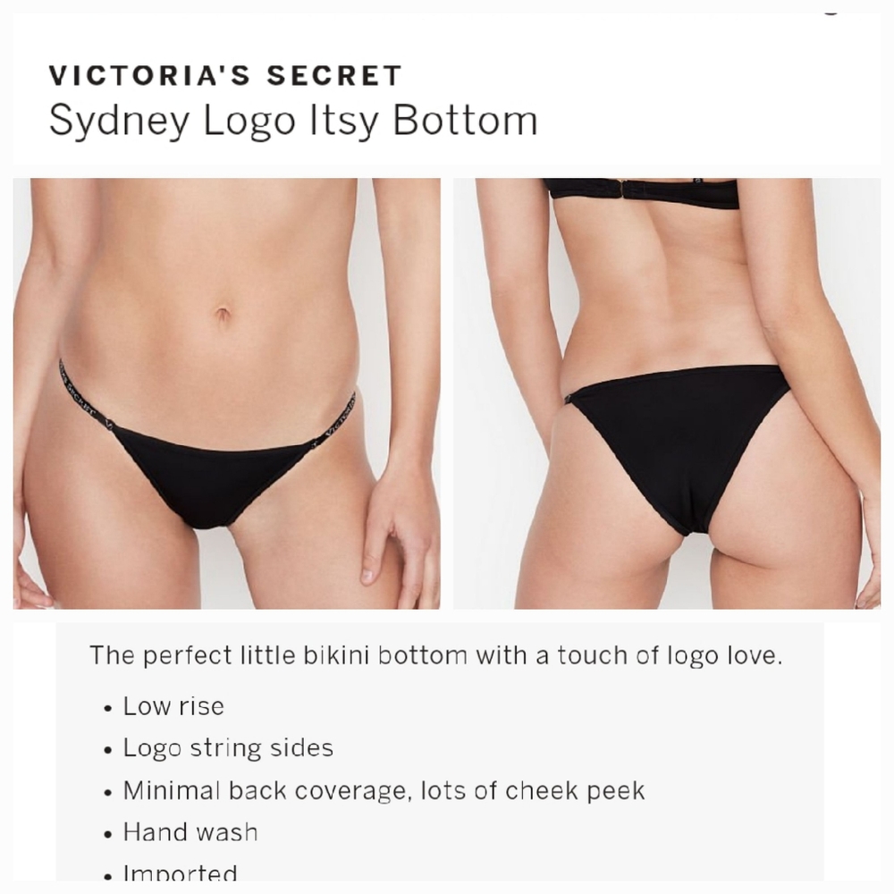 Victoria's secret very sexy Sydney logo itsy bikini swim bottom BLACK LARGE